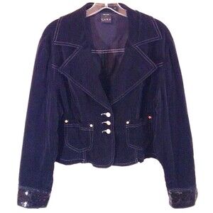 Vtg Y2K Fubu Jacket Wn 2X Black Faux Suede Crop Sequin Whimsigoth Grunge 90s